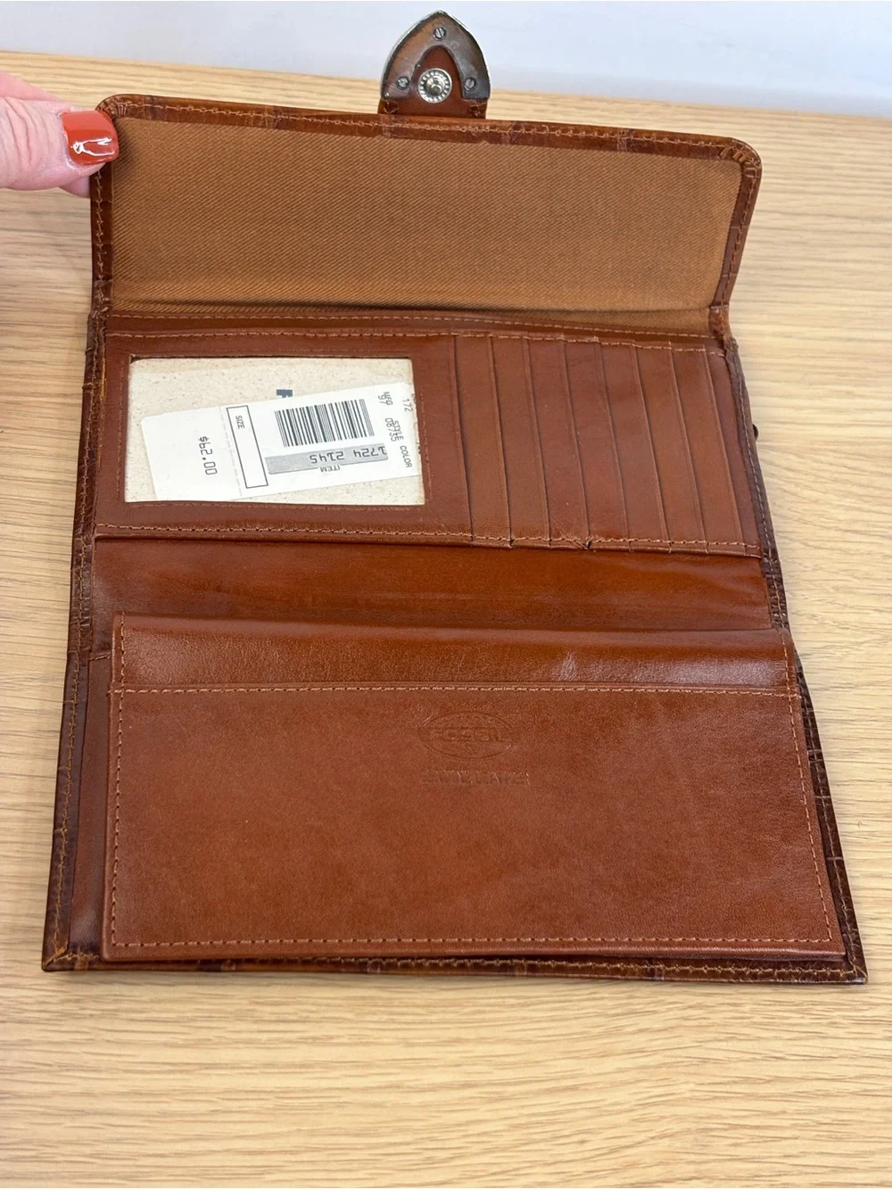 Vintage Y2K Croc-Embossed Brown‎ Fossil Continental Clutch Wallet NEW!